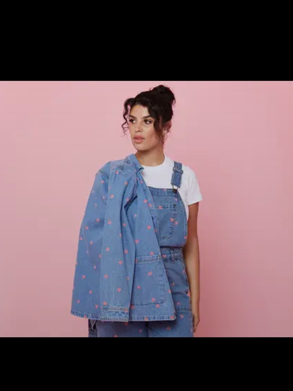 Joanie Clothing UK Pink Heart Print Denim Chore Jacket